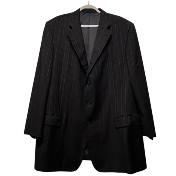 Ermenegildo Zenga Suit Jacket Blazer Black PinStripe Trofeo Size 52?   FLAW - Picture 2 of 9